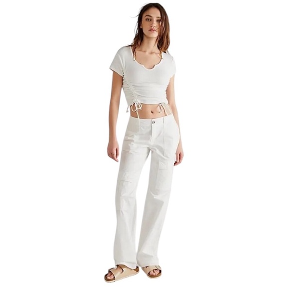 Free People Pants - Free People The Thing Is Low Rise Utility Cargo Flare Pants Optic White Size 2